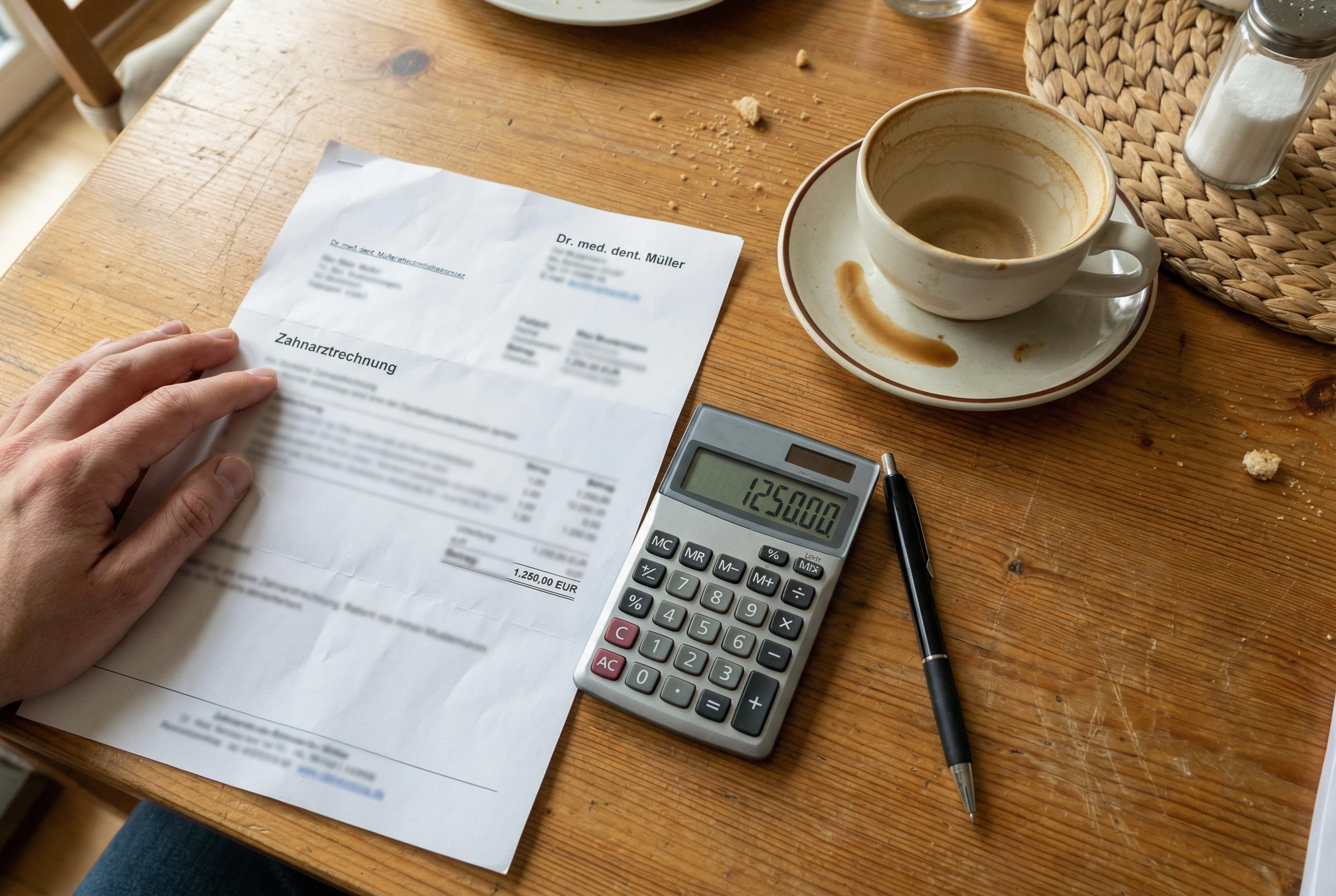 Zahnarztrechnung auf dem Küchentisch