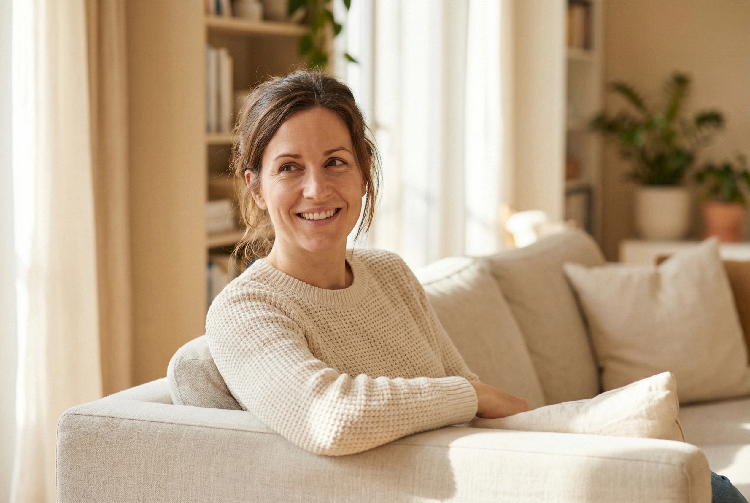 Entspannte Frau, die sich keine Sorgen um Zahnarztkosten macht